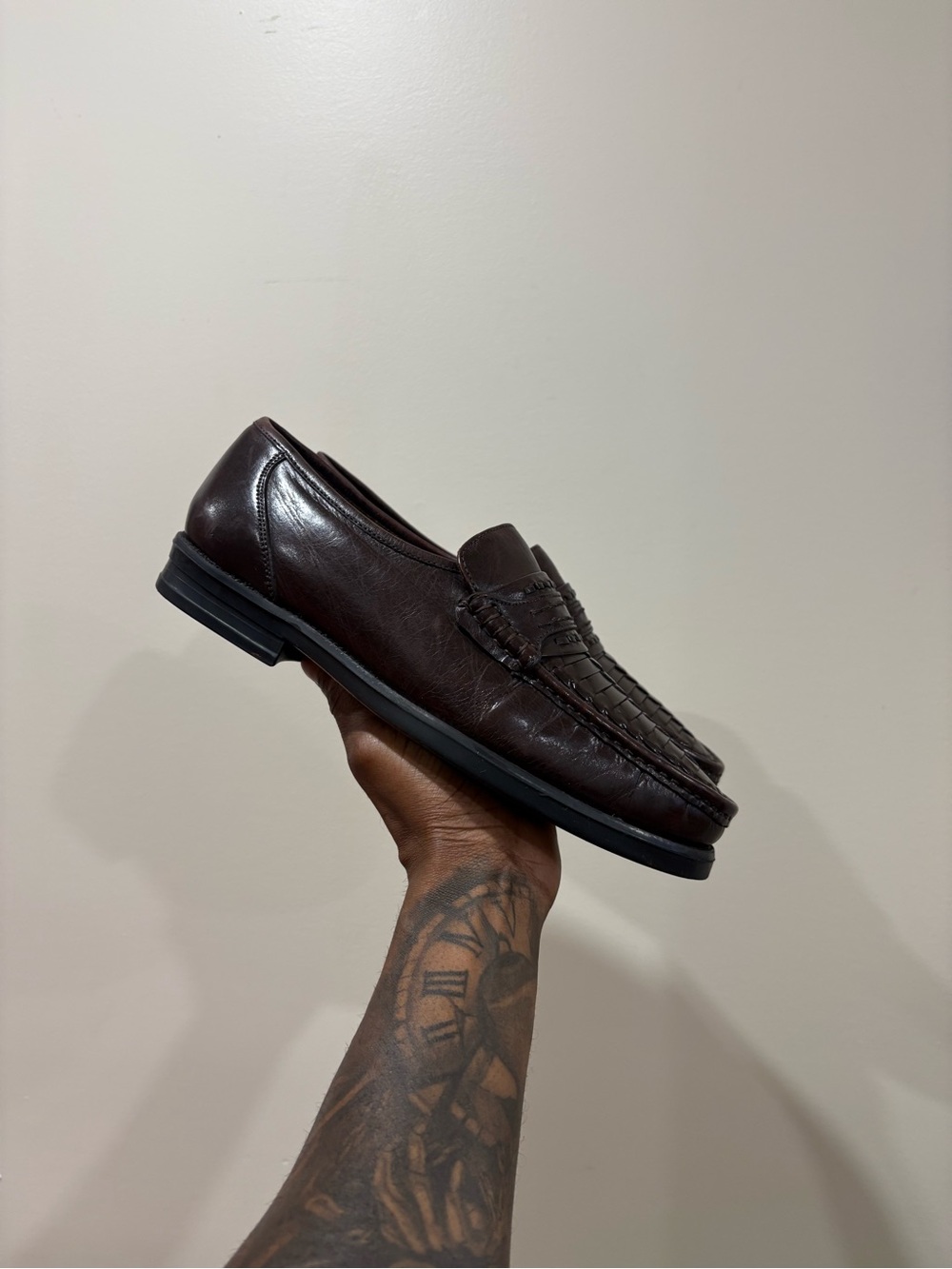 Vintage Leather Woven Penny Loafers